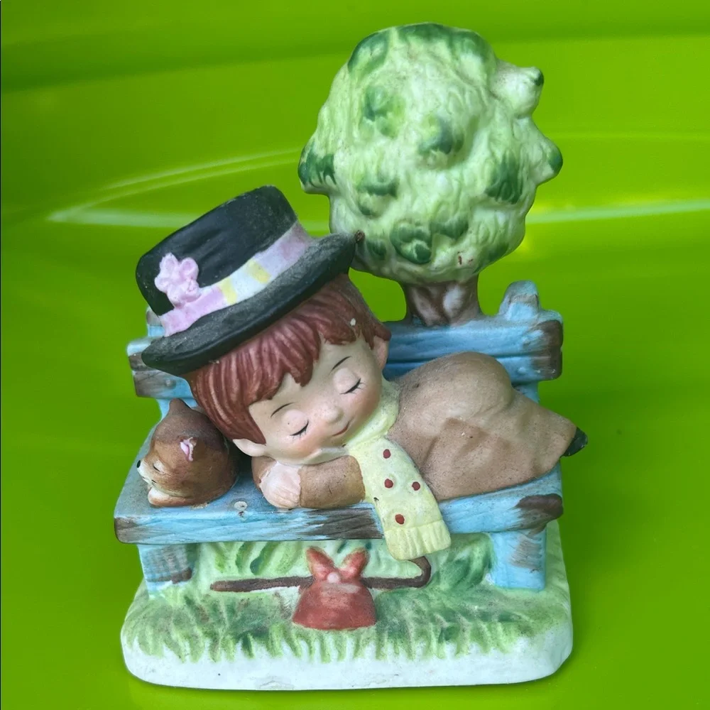 Charming Figurine with Sleeping Child and Cat